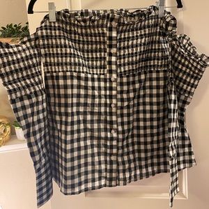 Off the shoulder plaid shirt